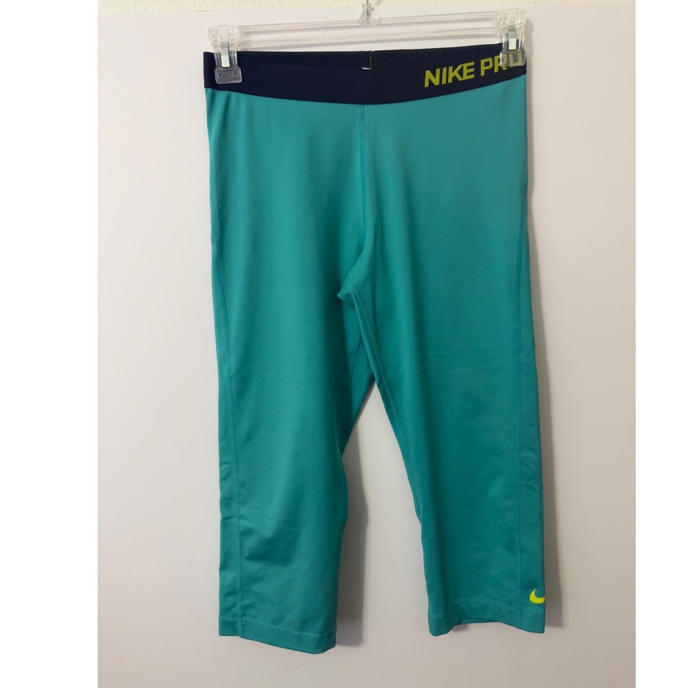Nike Pro Leggings Womens Large Teal Green Cropped Compression Capris